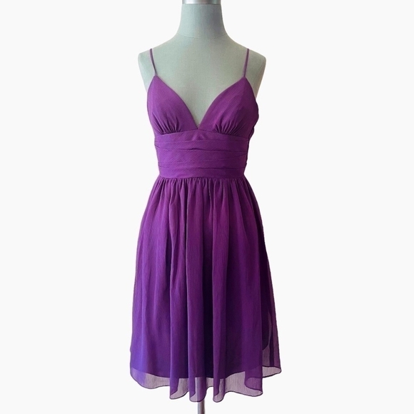 David’s Bridal Purple Straps Fit & Flare Dress Beautiful Sheer Bridesmaid Dress - Picture 8 of 13